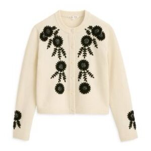 Alex Mill Becca ivory wool embroidered cardigan
